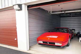 Red Car parked in a Self Storage Unit